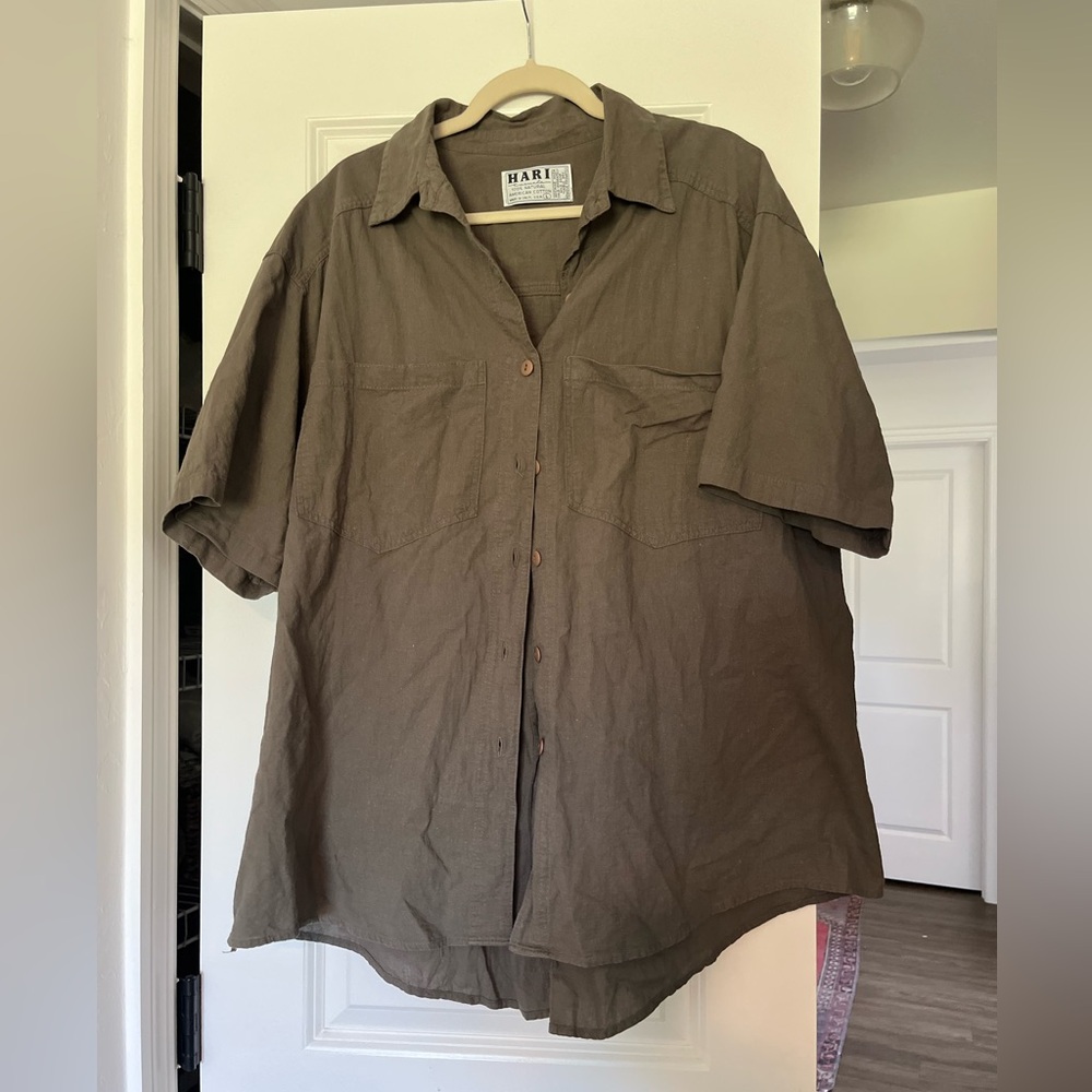 HARI casuals Short Sleeve Button-Up Shirt - Olive Brown